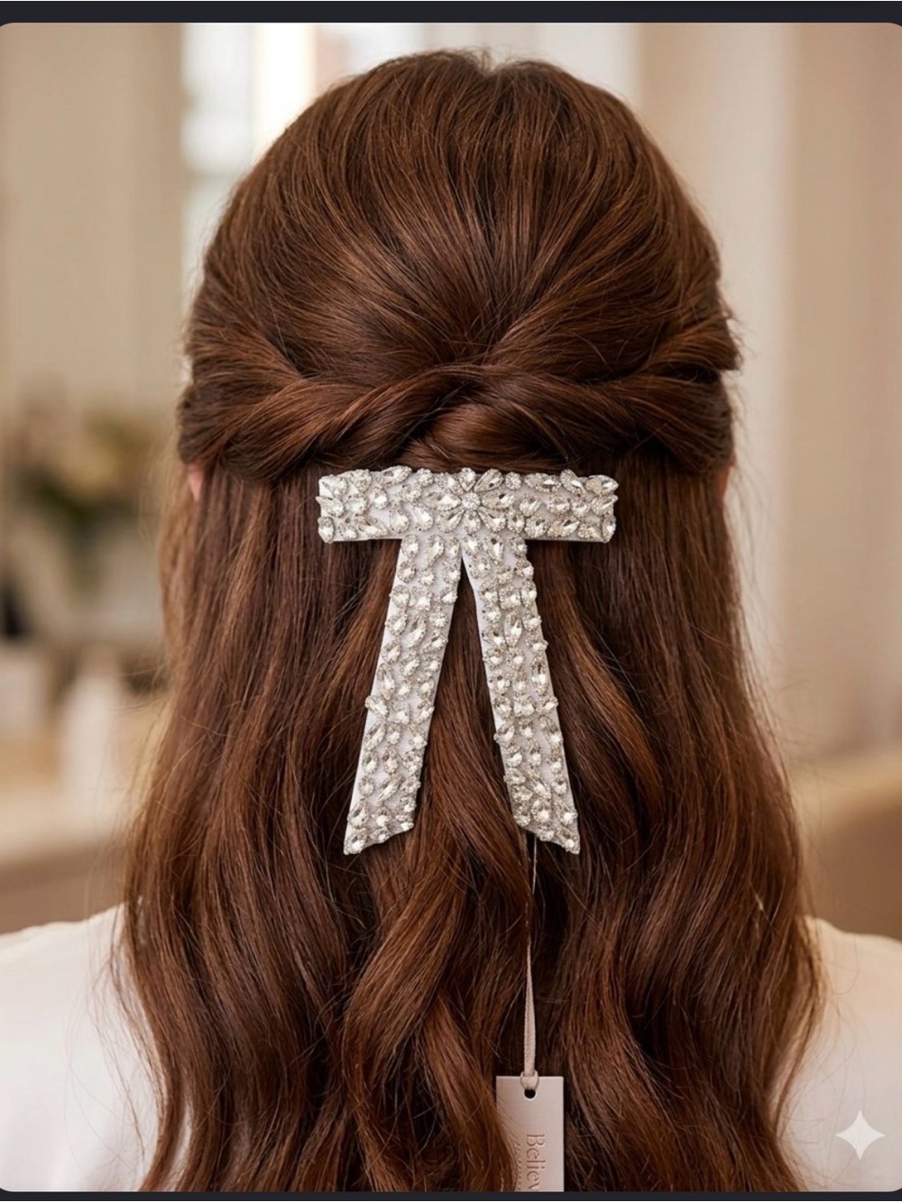 Crystal Bow Barrette Hair Clip - Silver Homecoming